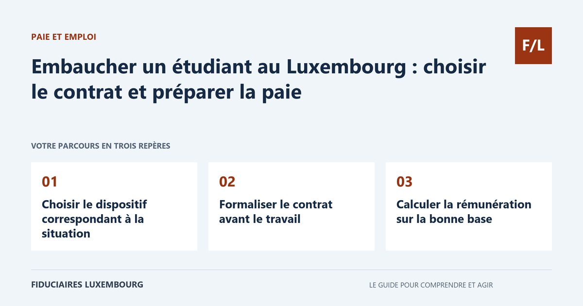 Embaucher un étudiant au Luxembourg : choisir le contrat et préparer la paie : Choisir le dispositif correspondant à la situation, Formaliser le contrat avant le travail, Calculer la rémunération sur la bonne base