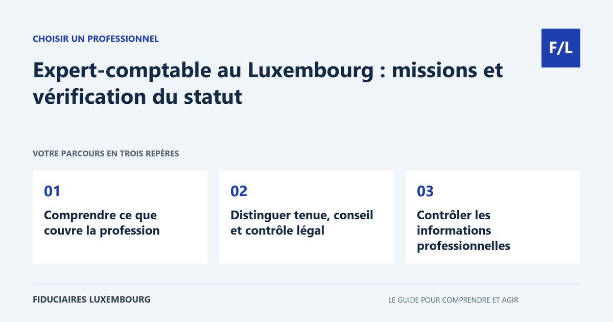 Expert-comptable au Luxembourg : missions et v&eacute;rification du statut : Comprendre ce que couvre la profession, Distinguer tenue, conseil et contr&ocirc;le l&eacute;gal, Contr&ocirc;ler les informations professionnelles