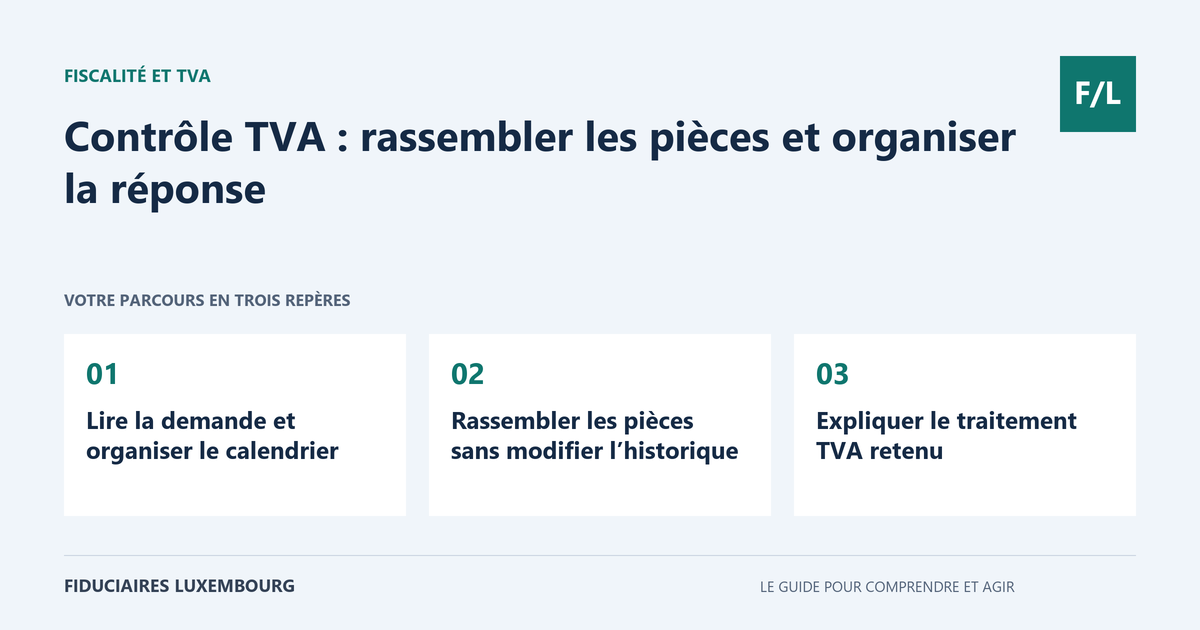 Contrôle TVA : rassembler les pièces et organiser la réponse : Lire la demande et organiser le calendrier, Rassembler les pièces sans modifier l’historique, Expliquer le traitement TVA retenu