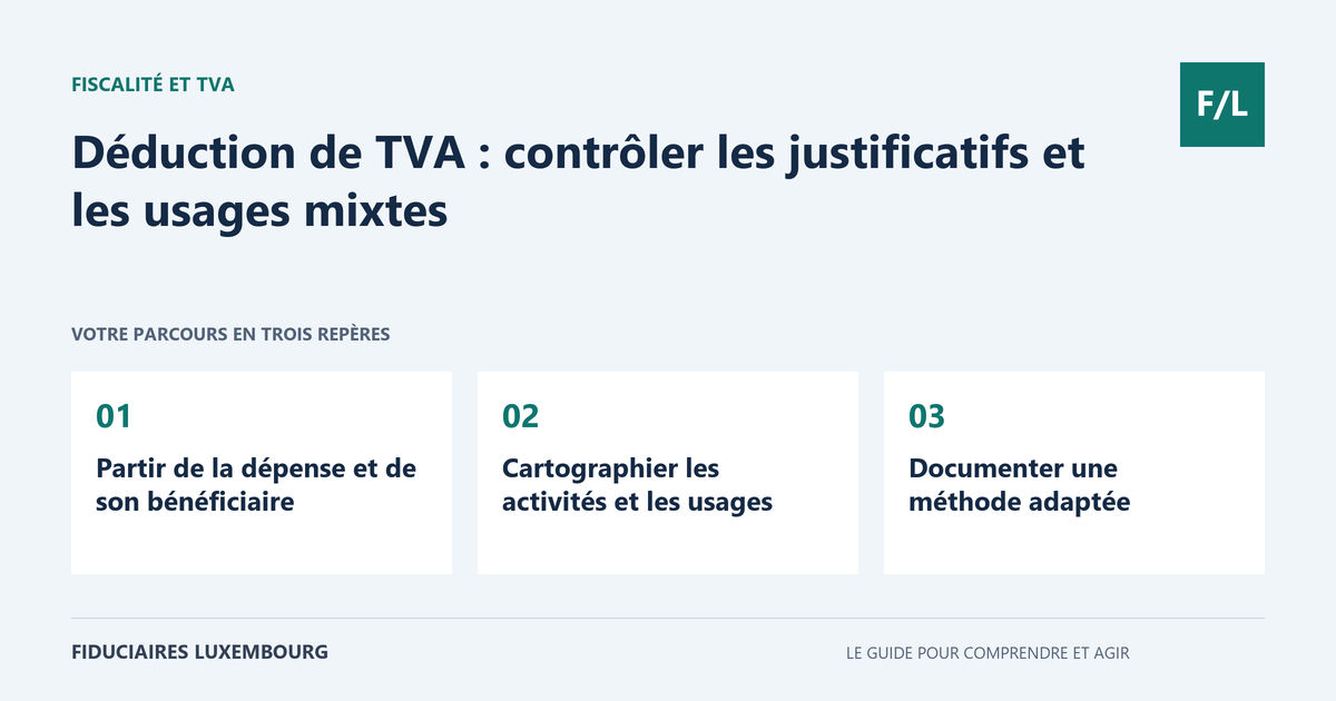 Déduction de TVA : contrôler les justificatifs et les usages mixtes : Partir de la dépense et de son bénéficiaire, Cartographier les activités et les usages, Documenter une méthode adaptée