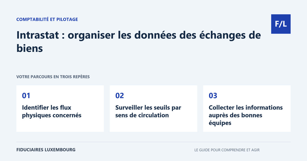 Intrastat : organiser les donn&eacute;es des &eacute;changes de biens : Identifier les flux physiques concern&eacute;s, Surveiller les seuils par sens de circulation, Collecter les informations aupr&egrave;s des bonnes &eacute;quipes