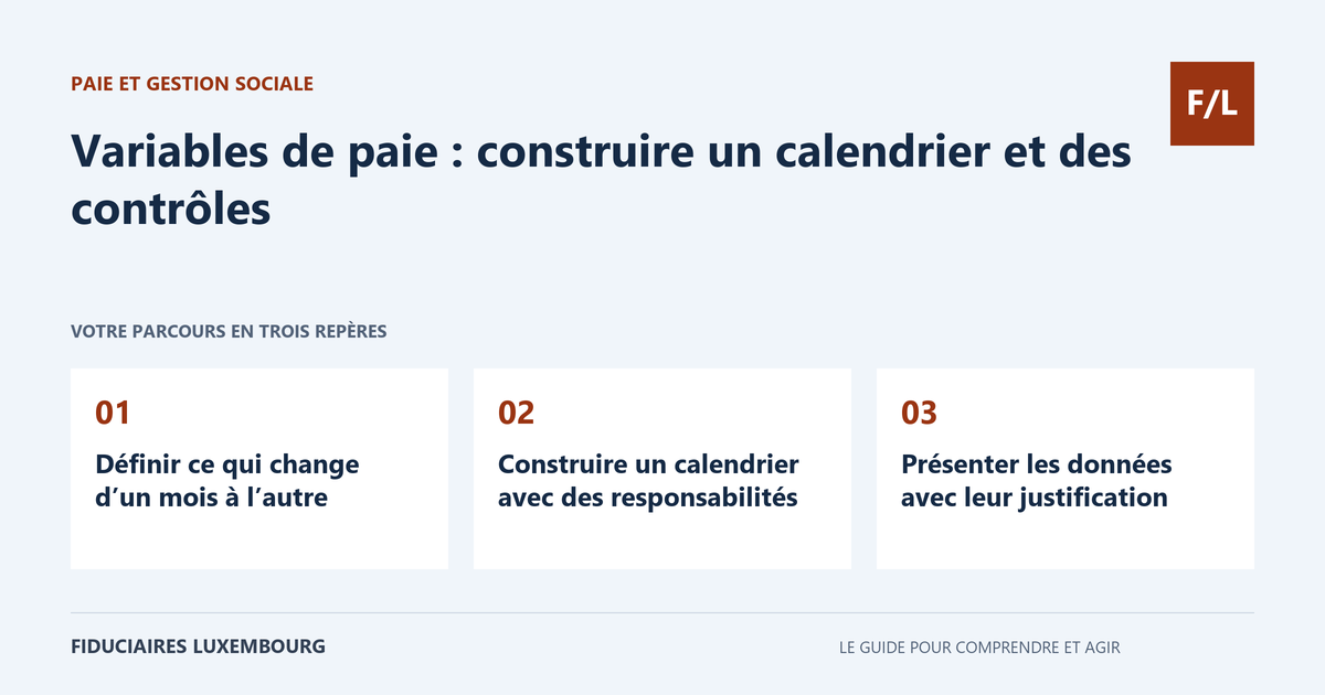 Variables de paie : construire un calendrier et des contr&ocirc;les : D&eacute;finir ce qui change d&rsquo;un mois &agrave; l&rsquo;autre, Construire un calendrier avec des responsabilit&eacute;s, Pr&eacute;senter les donn&eacute;es avec leur justification